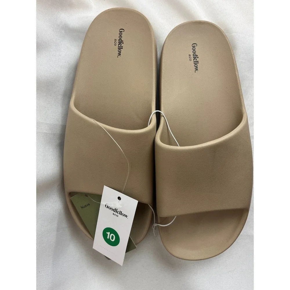 Goodfellow & Co Mens Slide Sandals Tan Beige Foam Comfort Pool Shoes Size 10 NEW